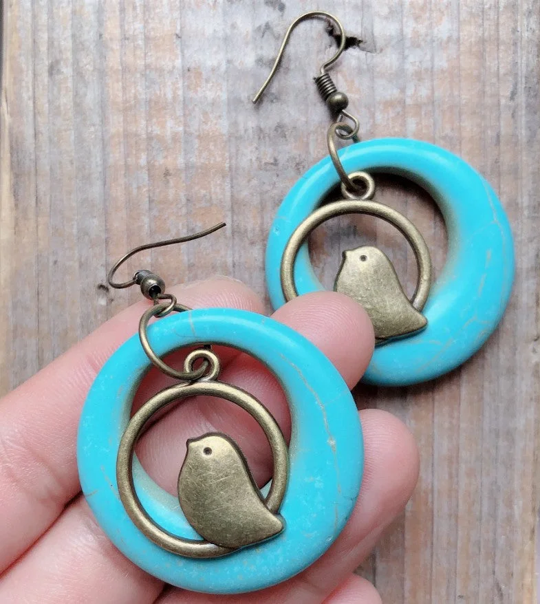 Vintage Bird Nest Turquoise Earrings