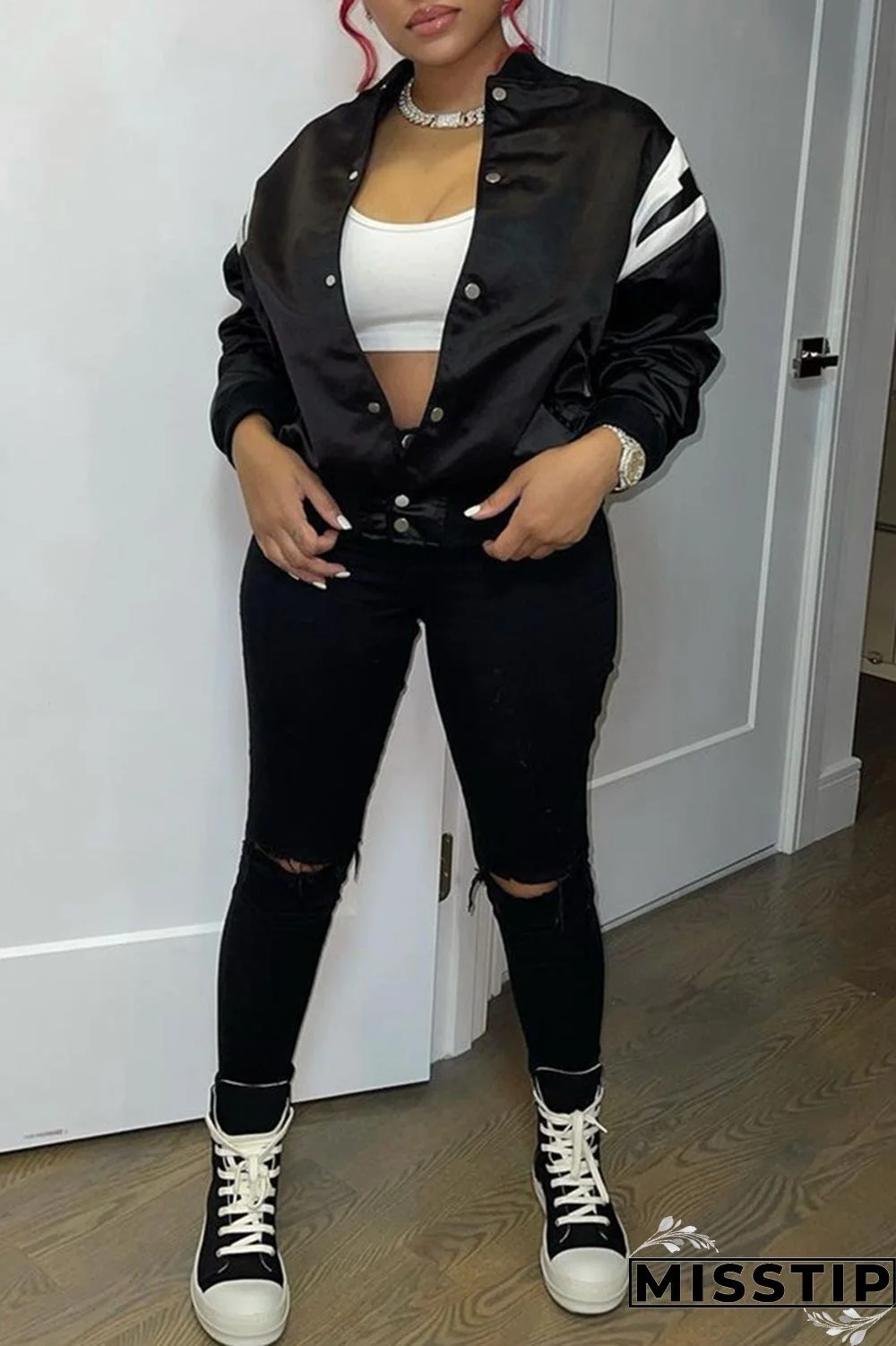 Burgundy Fashion Casual Print Patchwork Cardigan Outerwear