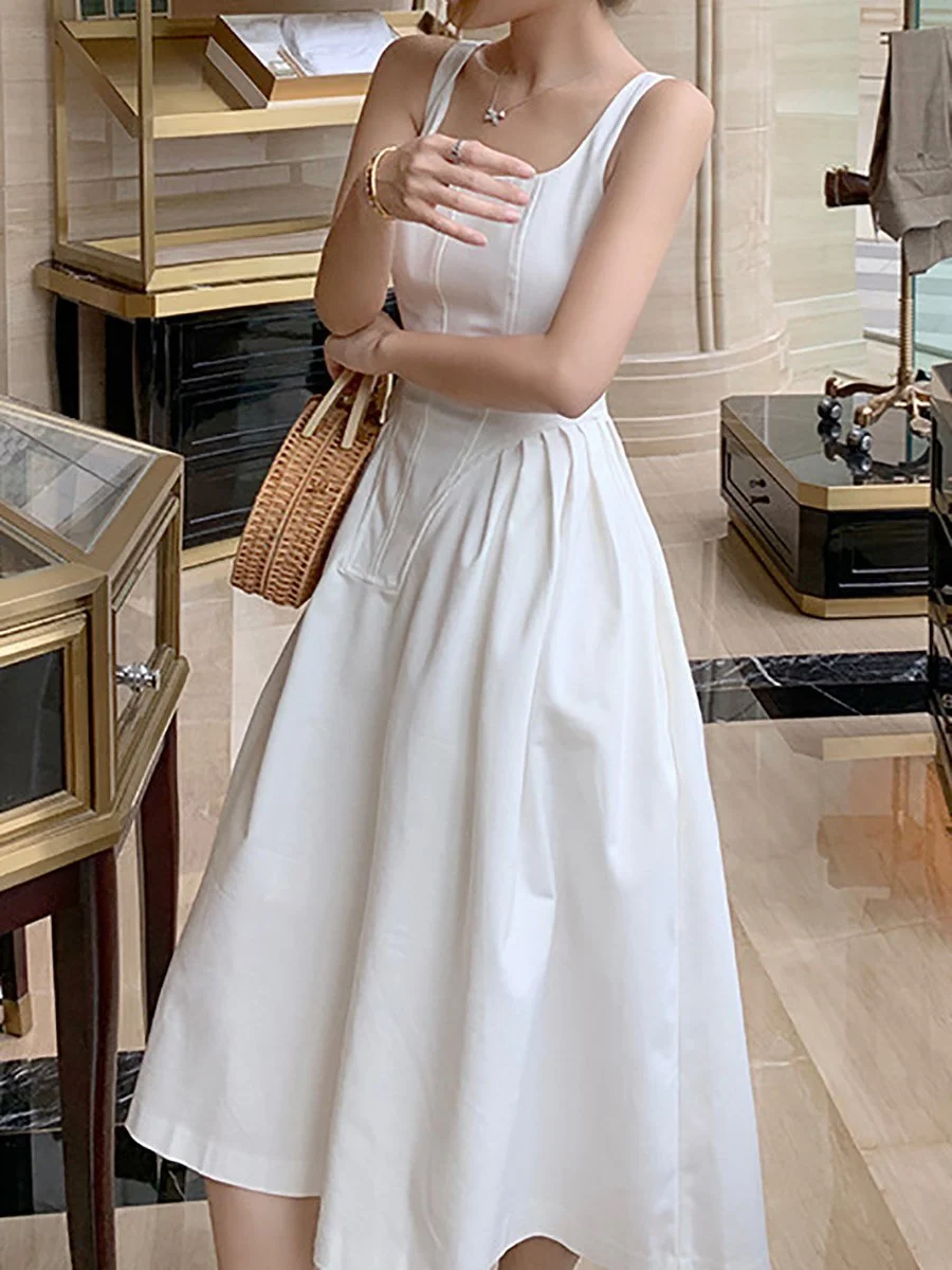 Elegant White A-Line Midi Dress