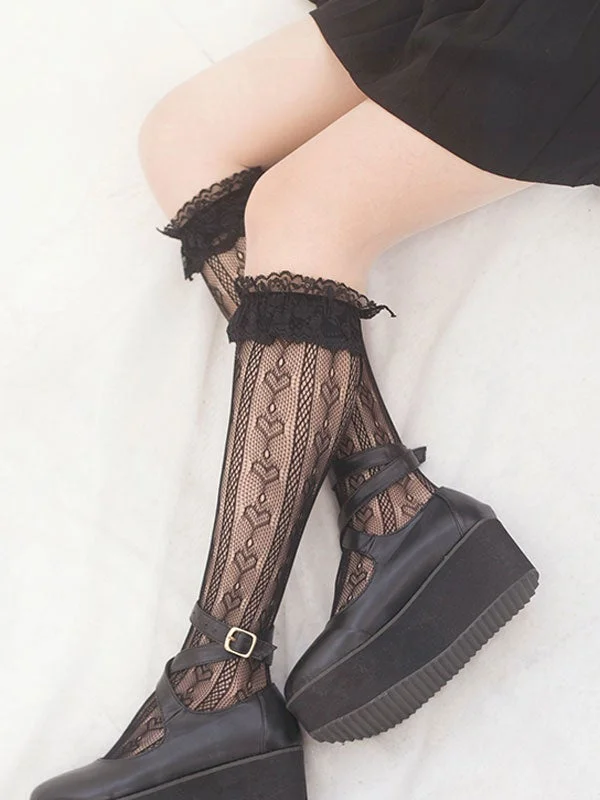  Lolita Stocking  Lace Trim Cotton Socks With Bows Novameme