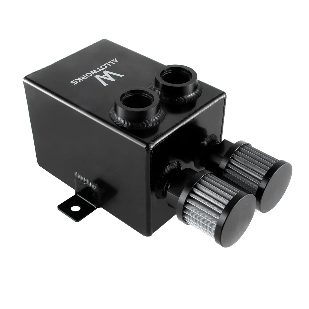 Alloyworks 2L 12AN Oil Breather Catch Can Tank 2 Port Dual Breather Filter Universal