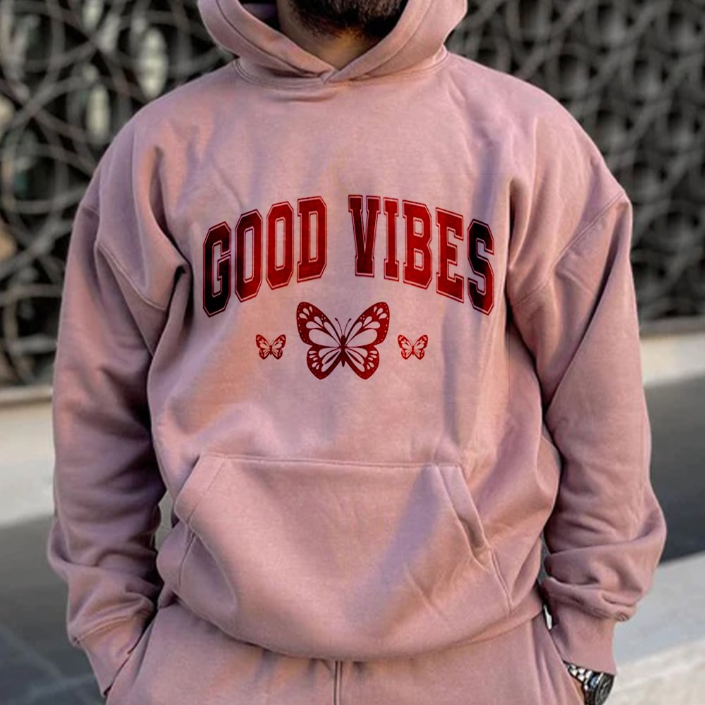 Good Vibes Print Hooded Sports Men's Sweatshirt