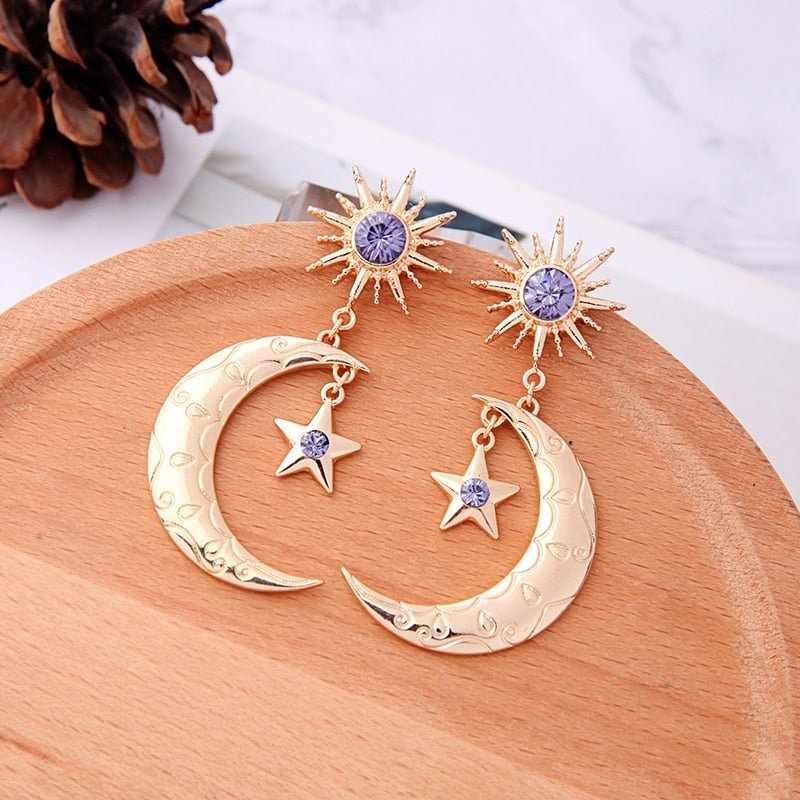 Crystal Crescent Moon & Star Earrings
