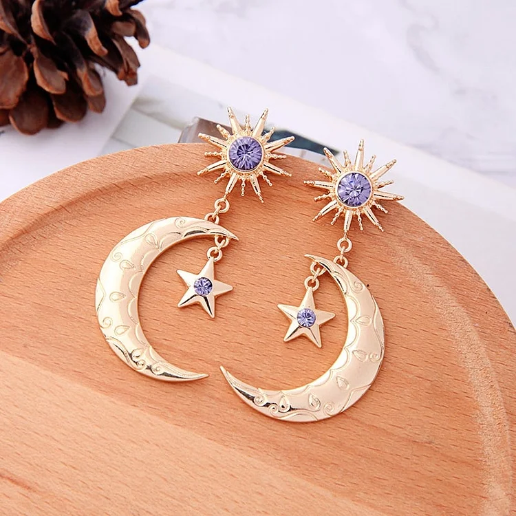 Crystal Crescent Moon & Star Earrings