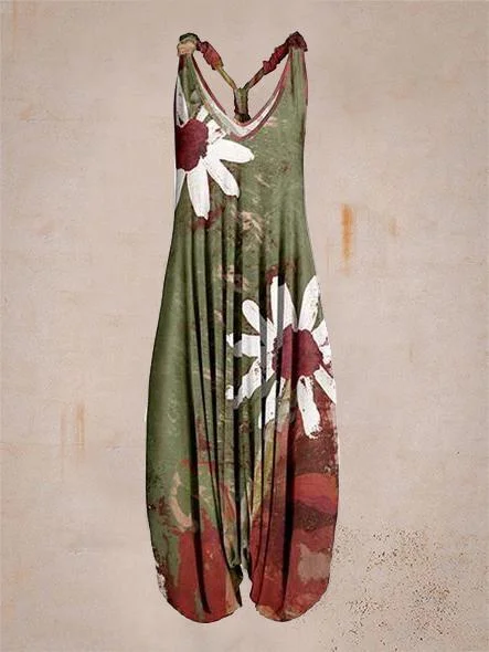 Women Summer  Pattern Sleeveless Harem Jumpsuit