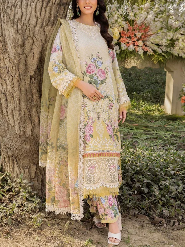 Round Neck Lace Flower Embroidery Top and Pants Suit