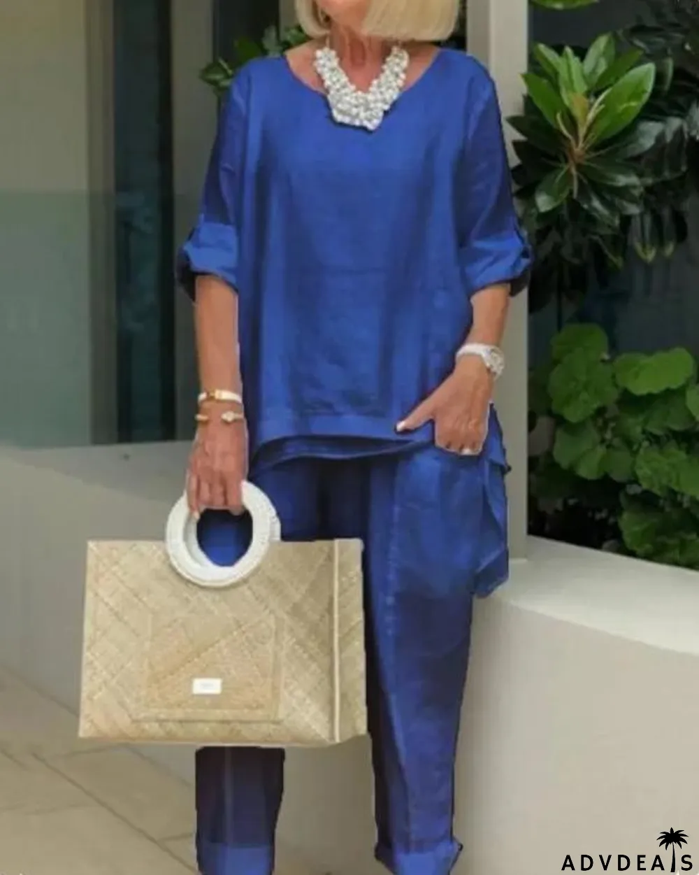 Casual Feel Cotton Top & Pants Set