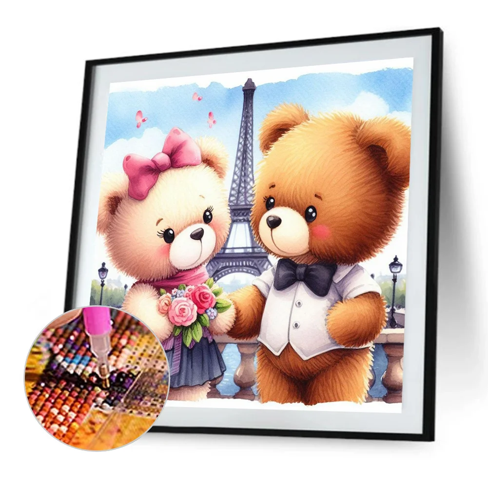 Diamond Painting - Full Round Drill - Couple Bear Eiffel Tower(Canvas|40*40cm)
