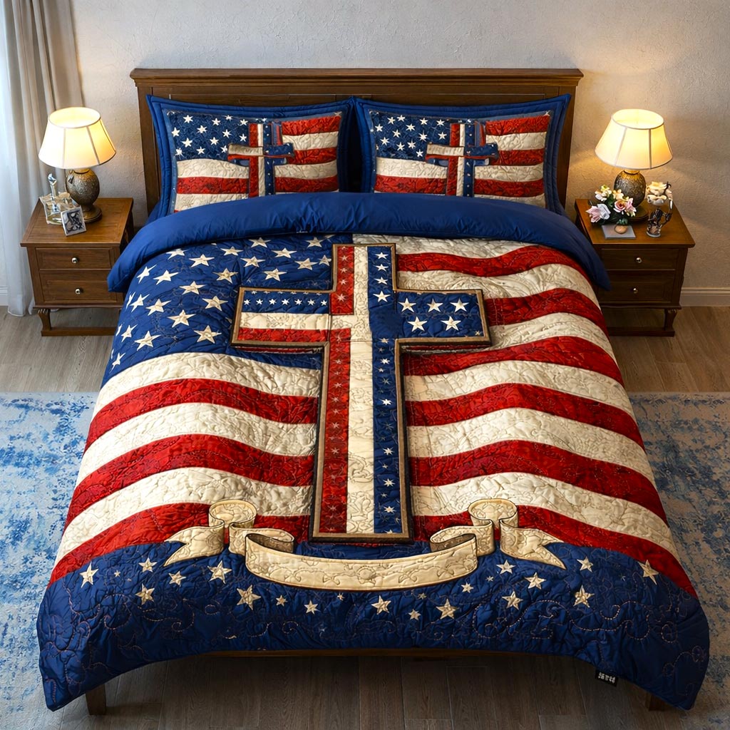 Freedom Cross 3-Piece Quilted Bedding Set GFTOMA10237