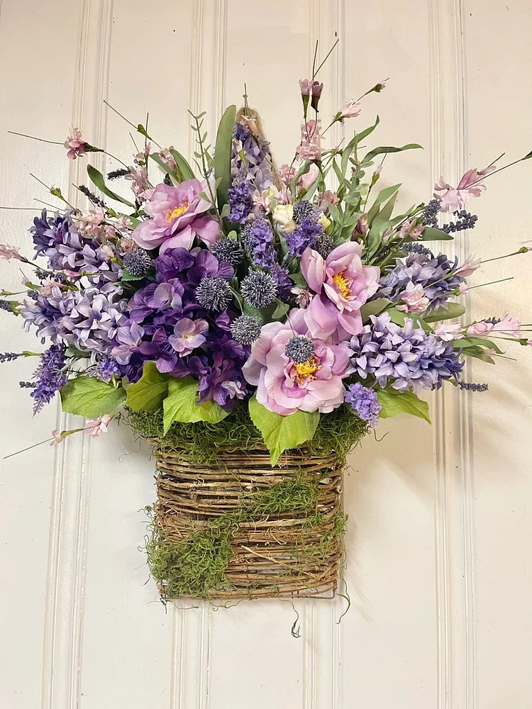 Cream Hydrangea Door Hanger Basket Wreath