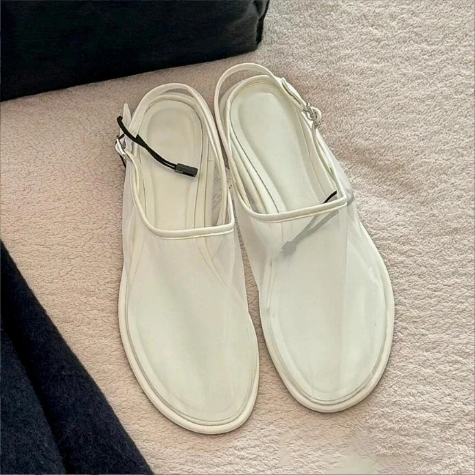 Mesh fabric mesh shoes round toe breathable flat bottom casual mules closed toe half slippers sandals women summer