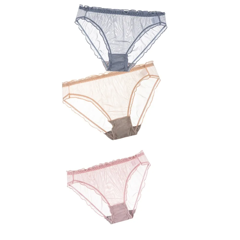 3Pcs Women Sexy Panties Lace Underpants Low-waist Panties Mesh See Through Perspective Briefs Female Fashion Underwear Lingerie