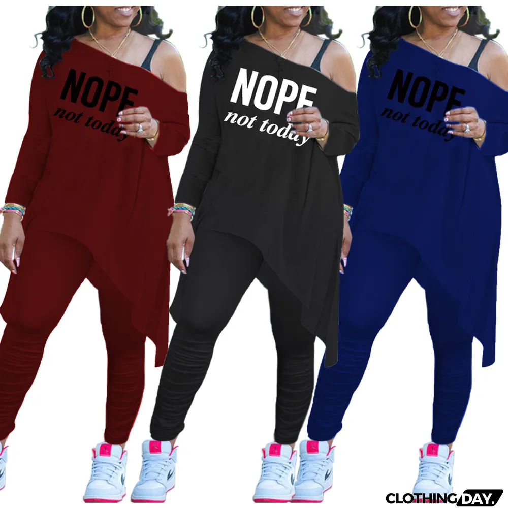 Plus Size Letter Print Long Sleeve Two Piece Pants Set