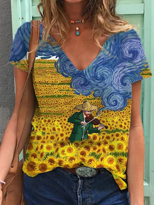 Van Gogh Sunflowers Series Printed Tee