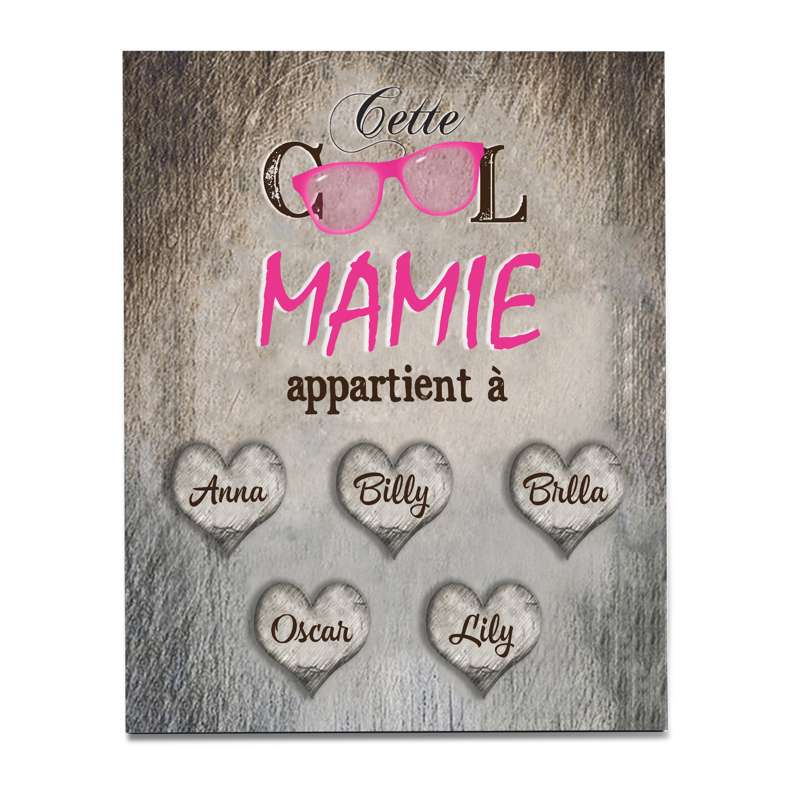 À ma Mamie - Cadre en Bois 5 Prénoms Personnalisés cadeau pour Mamie