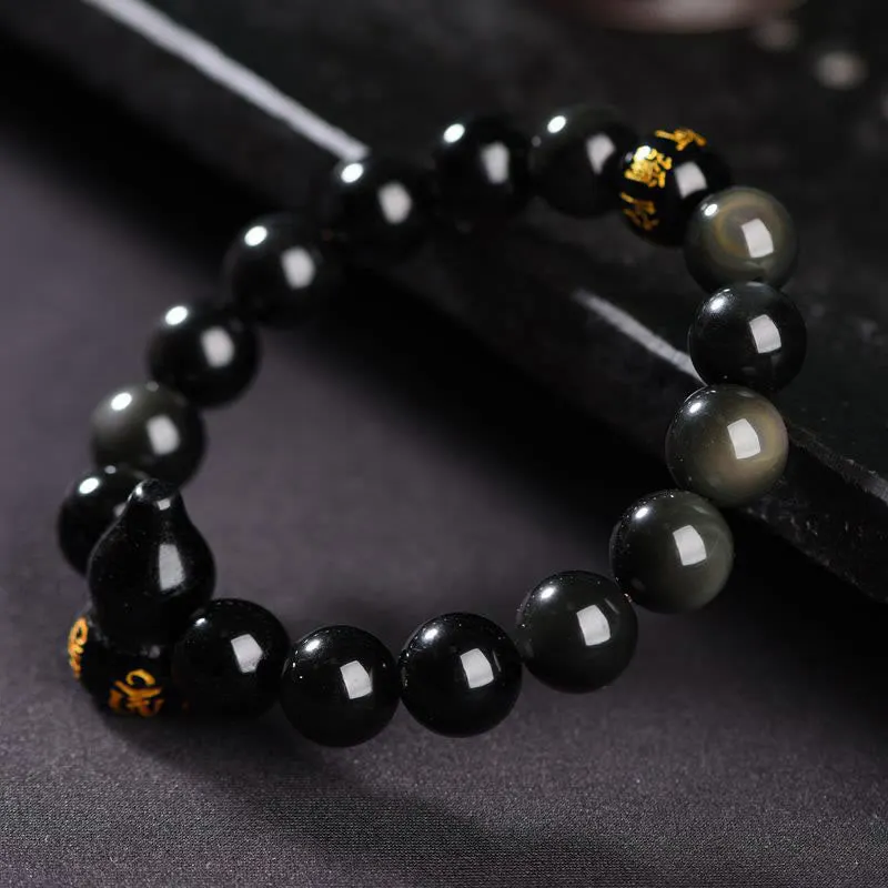 Obsidian Gourd Om Mani Padme Hum Inner Peace Bracelet