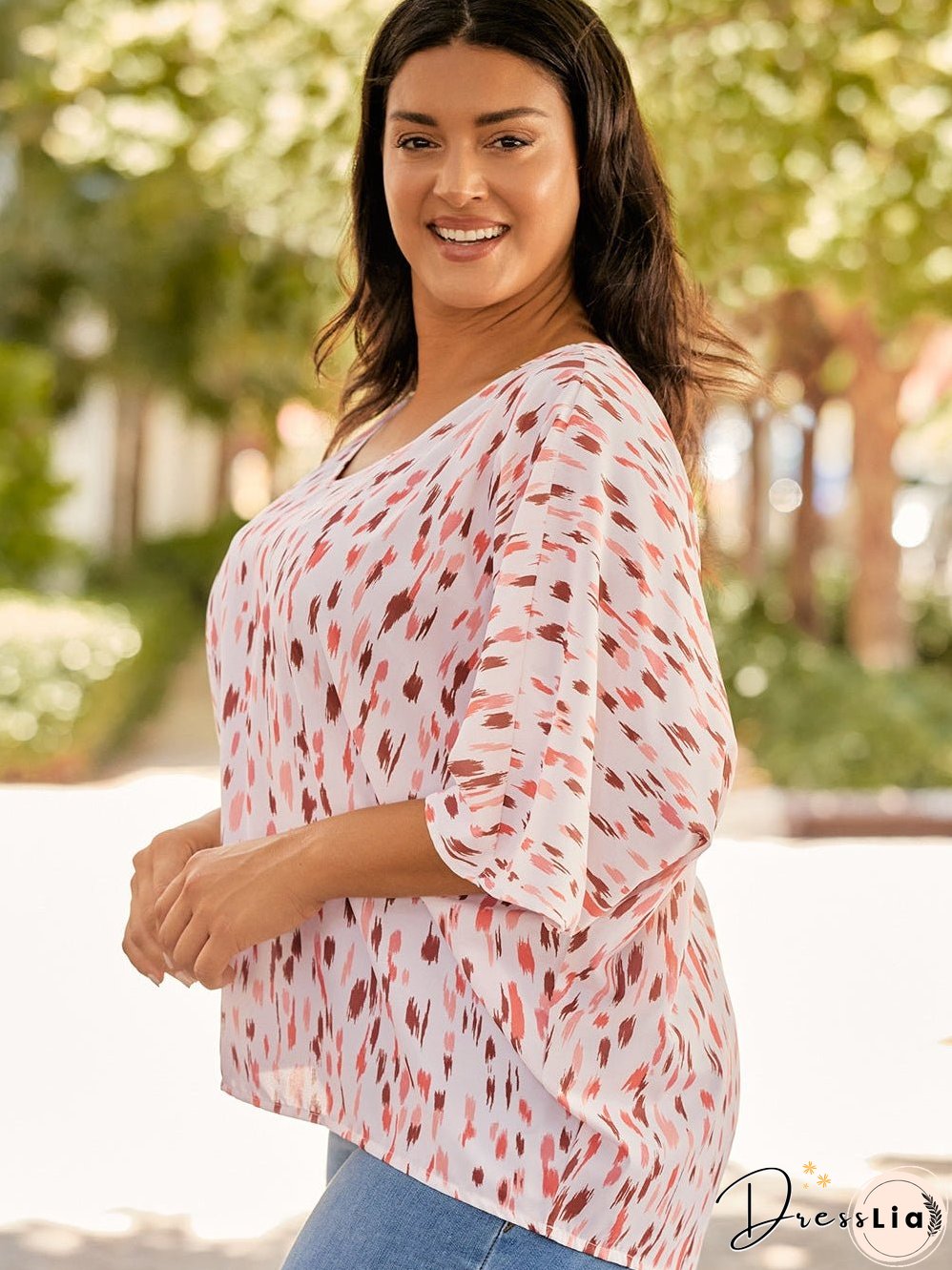 Pink Leopard Print Oversized Dolman Sleeve Plus Size Blouse