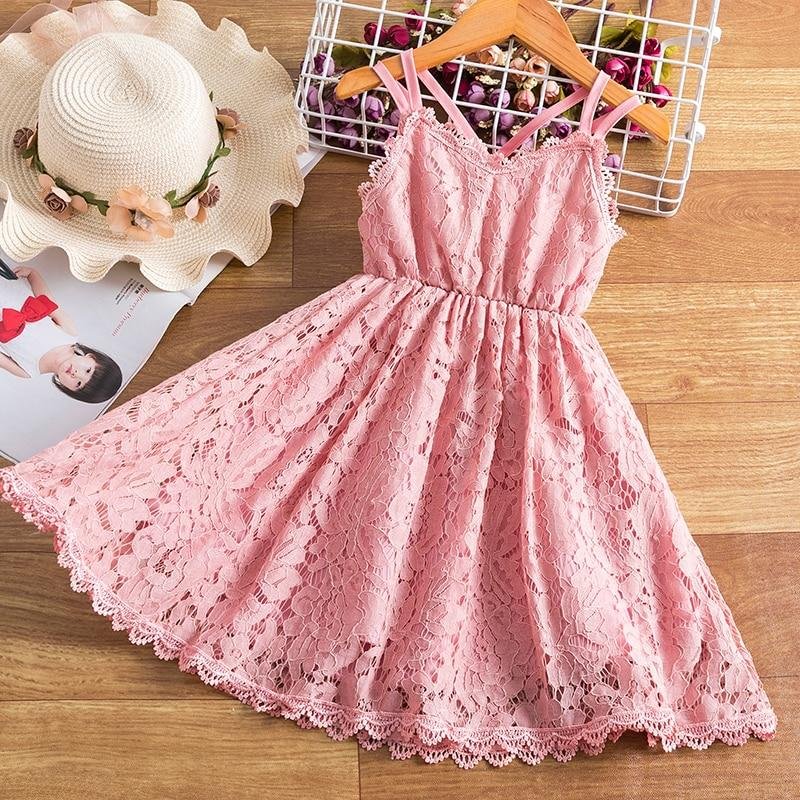 Girls Summer Princess Dress Lace Flower Sleeveles Backless Elegant Birthday Party Weddding Costume For Children Sundress