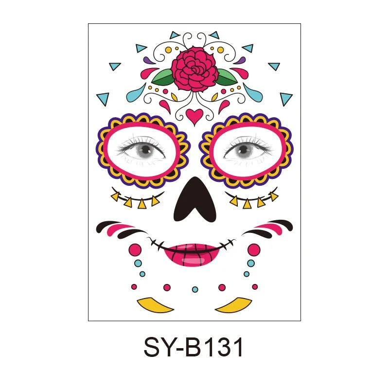 Facial Makeup Sticker Special Waterproof Face Tattoo Day Of The Dead Skull Face Dress Up Halloween Temporary Tattoo Stickers