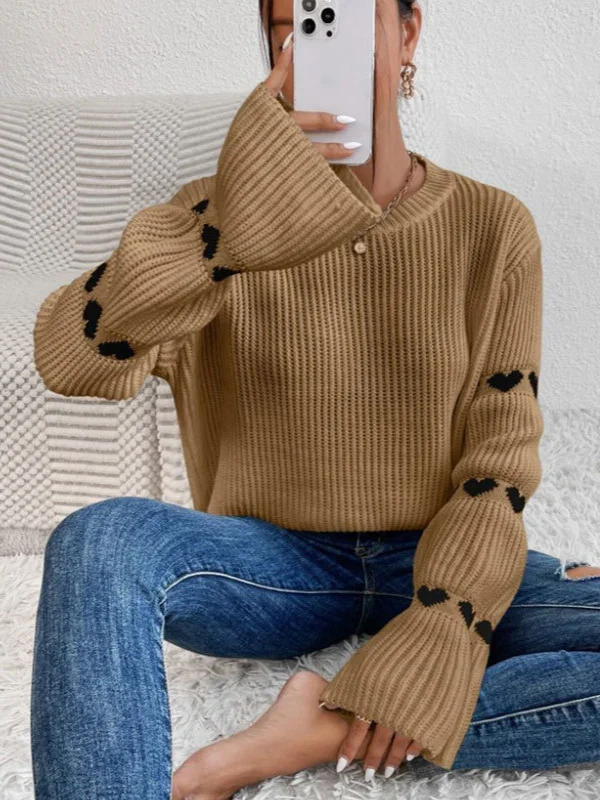 Athvotar Athvotar And Winter Sweater Women's Loose Long-Sleeved Striped Elbow Love Collar Knitted Shirt