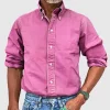 Men's Western Retro Button Down Casual Solid Color Stylish Long Sleeve Business Dress Shirts by Inlyline