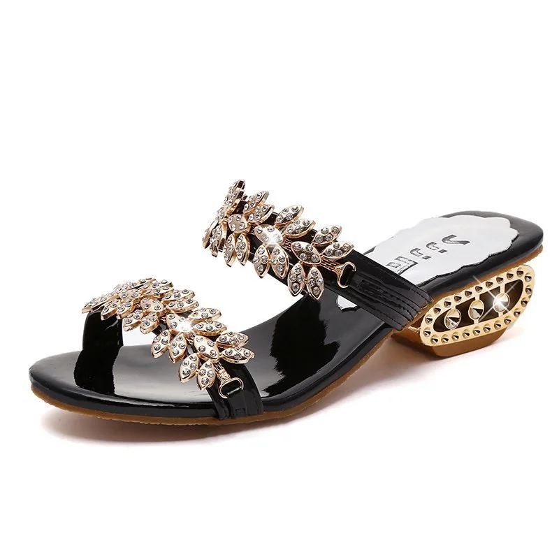 Qengg New Women's Sandals And Slippers Fashionable Square Heeled Open Toe Slippers