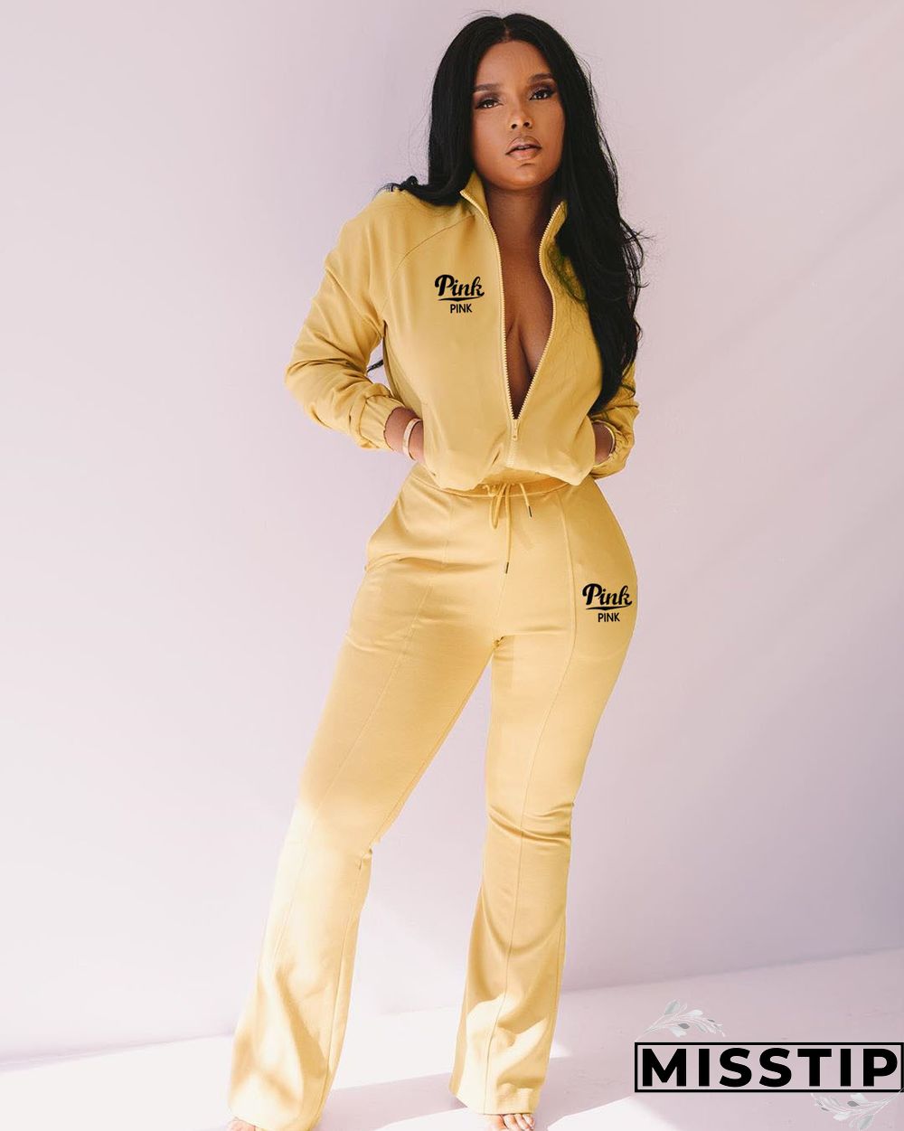 Sportswear Zipper Jacket Flare Pants Matching Sets