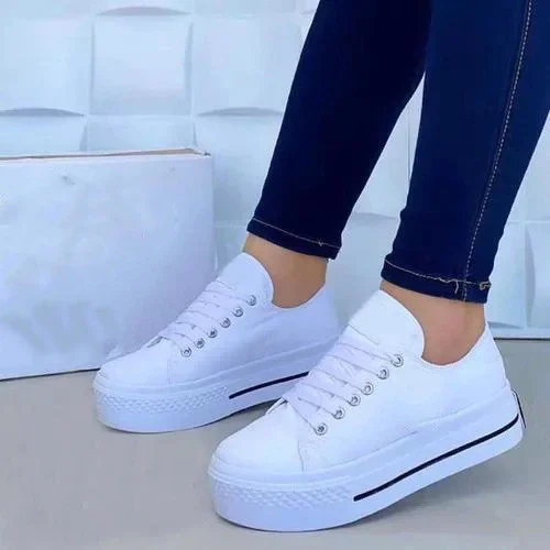 Tanguoant Women's Canvas Shoes European and American New Thick-soled Lace-up Canvas Shoes Women's Low-top Shoes zapatos de mujer