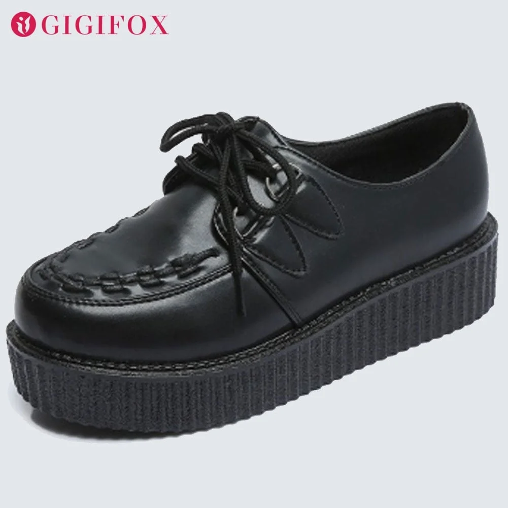 In Stock Female Flat Platform Flats Black White Leopard Lace Up Trendy 2021 Spring Summer Woman Casual Shoes Creepers