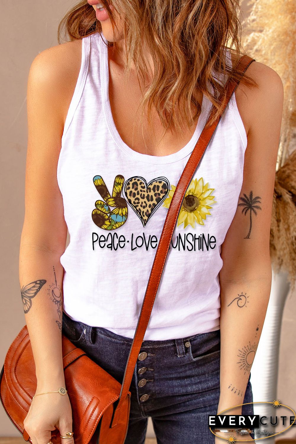 White Peace Love Sunshine Graphic Tank