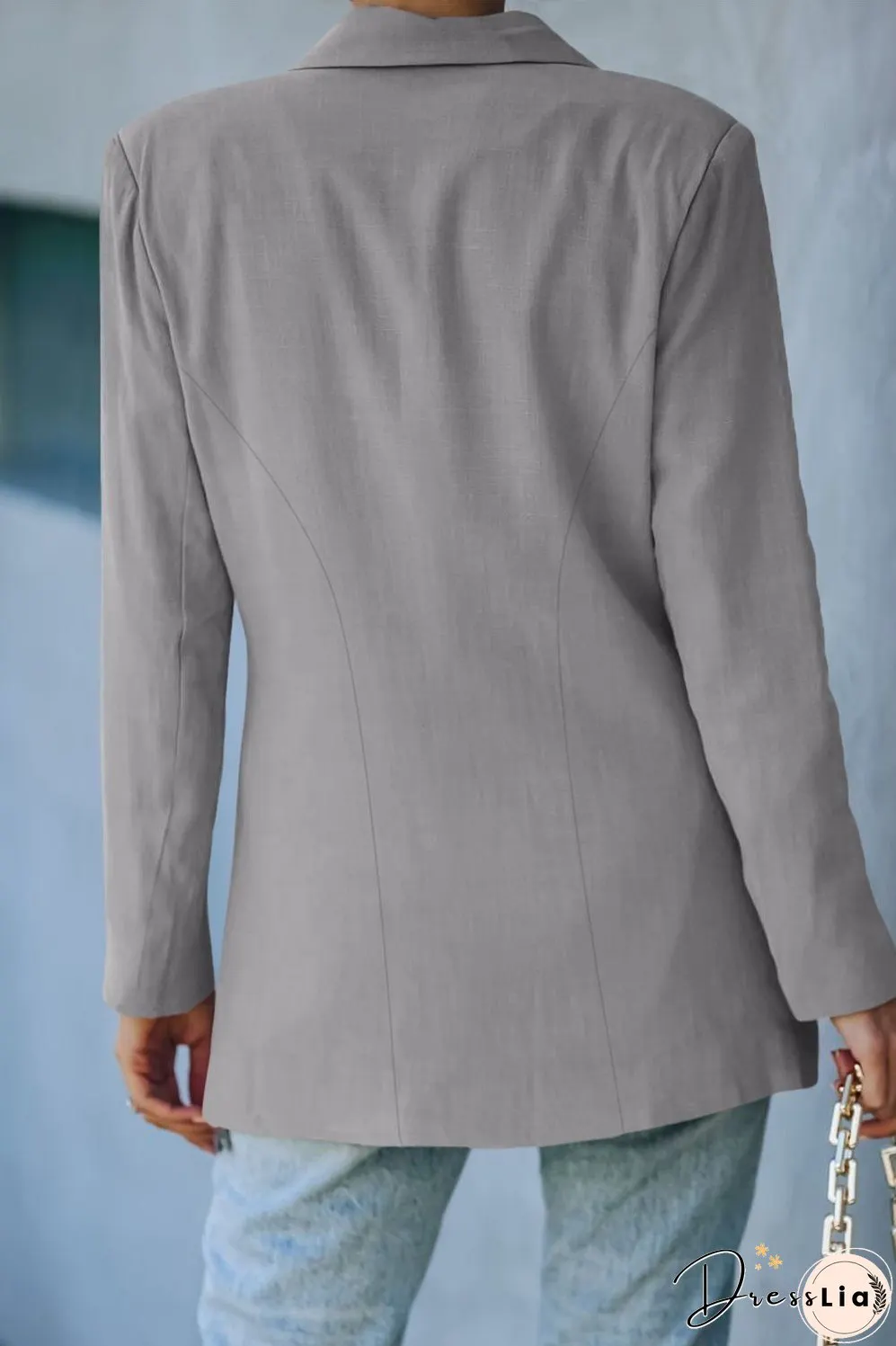Double-Breasted Padded Shoulder Blazer with Pockets