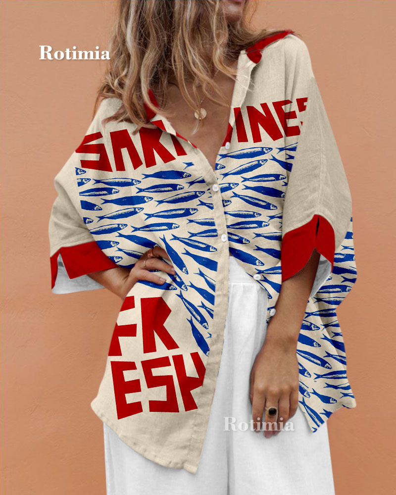 Rotimia Vintage sardine print shirt