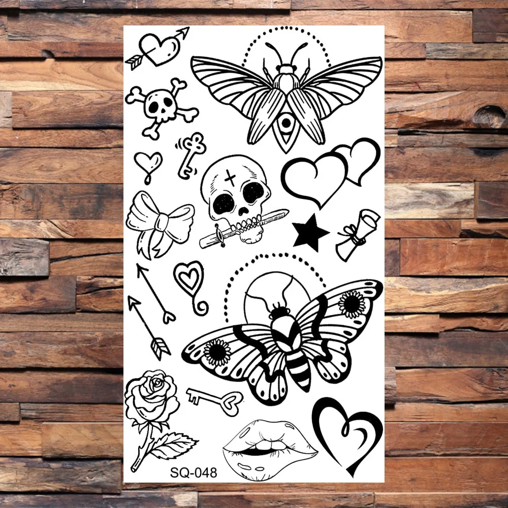 Black Butterfly Temporary Tattoos For Women Girls Realistic Eye Halloween Crown Fake Tattoo Sticker Sexy Body Arm Tatoos DIY