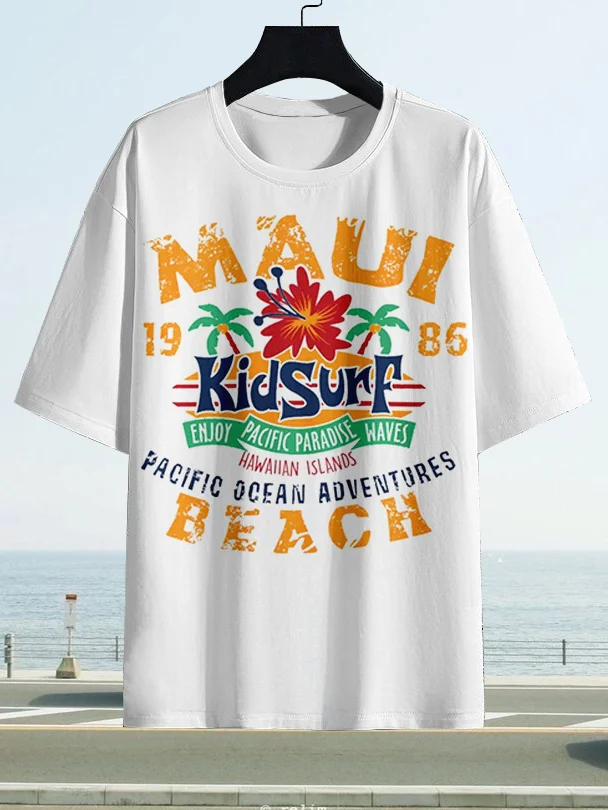 Men's Vacation Maui Beach Hawaiian Islands Print Casual T-Shirt