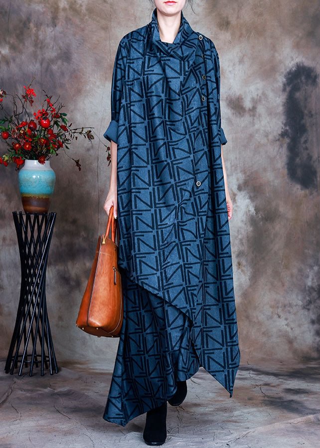 Boho Blue Asymmetrical Print Robe Dresses Spring