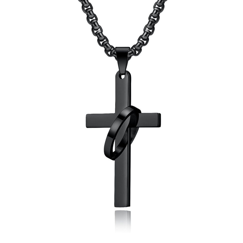 Stainless Steel Ring Combo Cross Pendant-VESSFUL