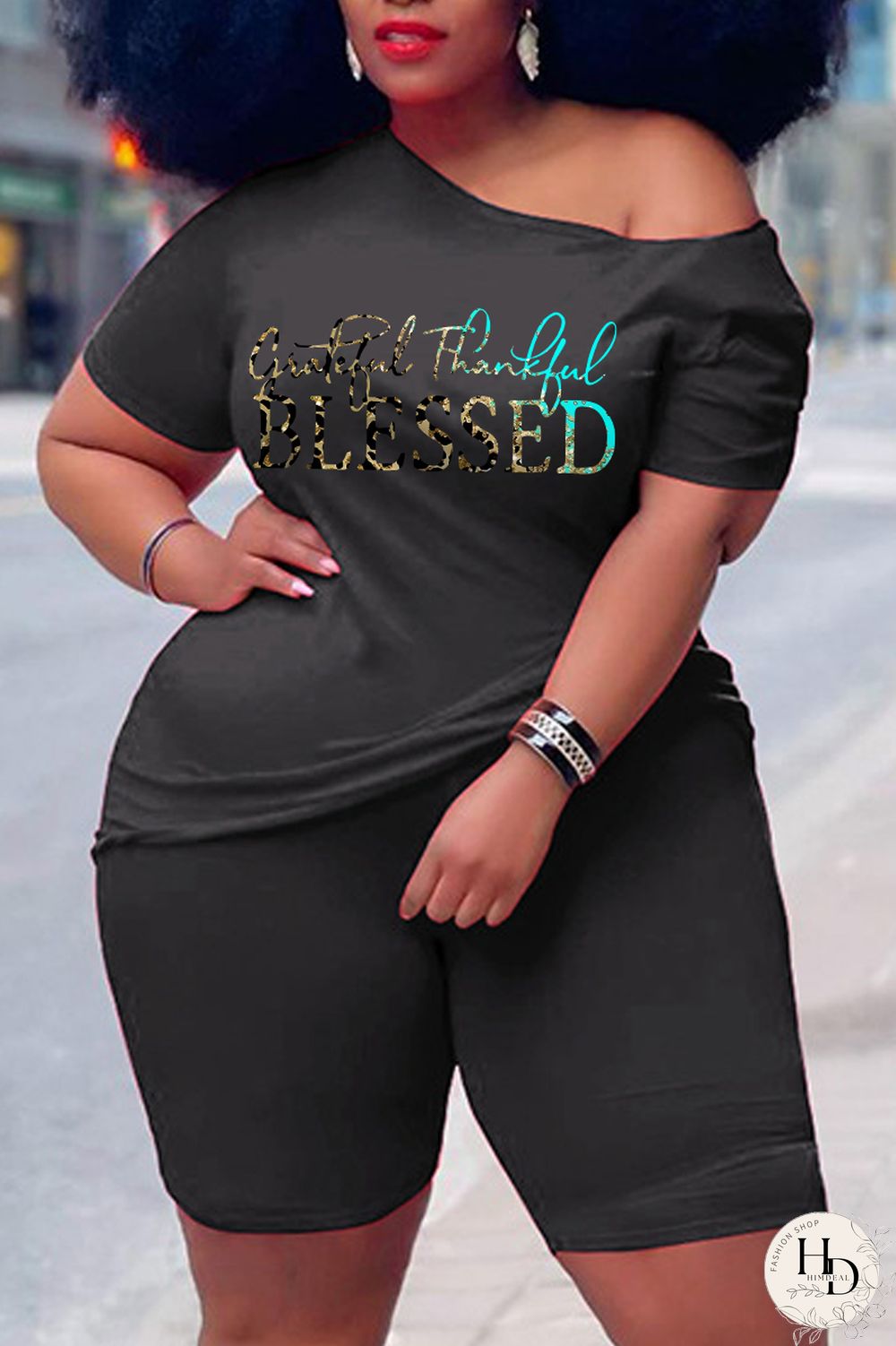 Rose Red Casual Print Basic Oblique Collar Short Sleeve Two Pieces