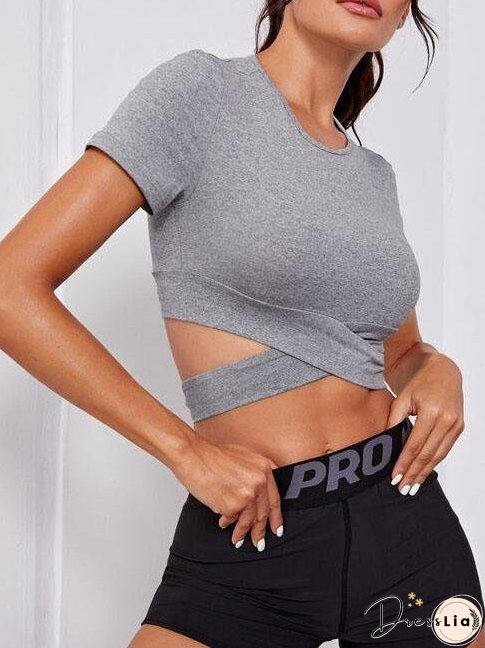 Criss Cross Tie Back Sports Tee for Women