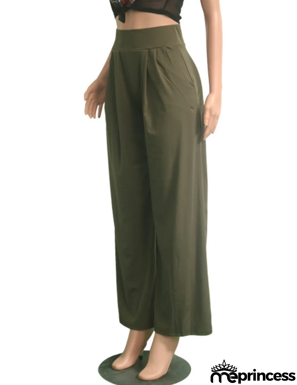 Women Summer Green Wide Legges High Waist Casual Trousers
