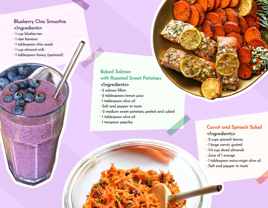 Here's a set of healthy recipes incorporating the eye-healthy ingredients