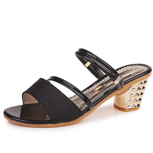 2022 Women Sandals Summer Luxury Shoe Toe Bling Slip On Designer Slipper PU Metal Pump