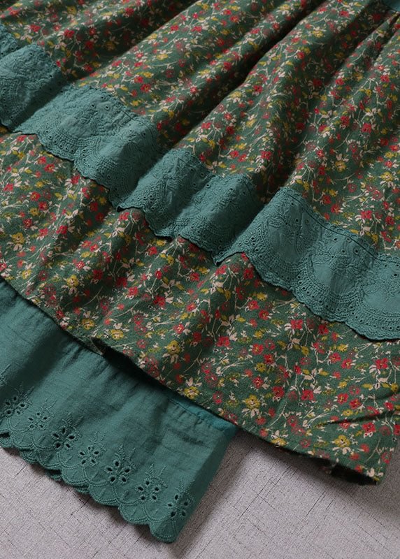 Chic Green Lace Patchwork Print Skirts Winter CK899- Fabulory