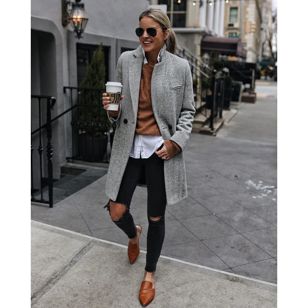 Autumn and Winter Casual Women's Coat Ins Loose Commuter Multicolor Coat
