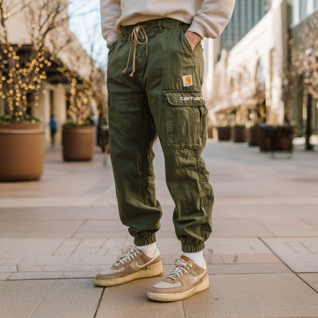 Green Cargo Pants With Drawstring Waist