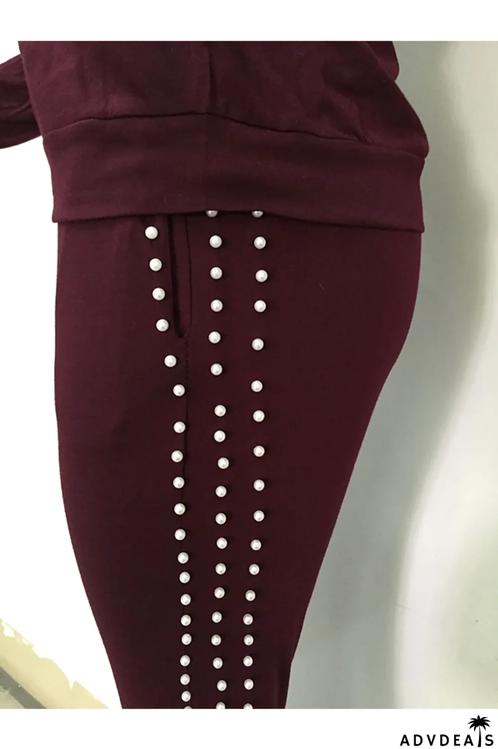 Black Casual Beading Solid Two Piece Suits Patchwork pencil Long Sleeve Two-piece Pants Set