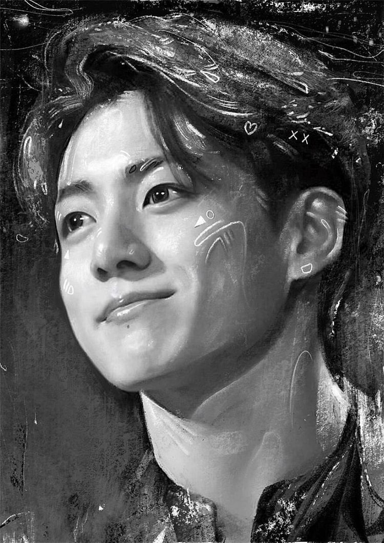방탄소년단 Black and White Oil Painting Poster