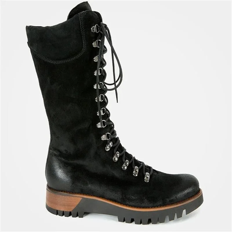 Women's Lace-up Artificial Leather Mid-Calf Boots