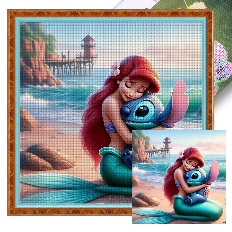 Princess Ariel And Stitch (40*40cm) 11CT Stamped Cross Stitch gbfke