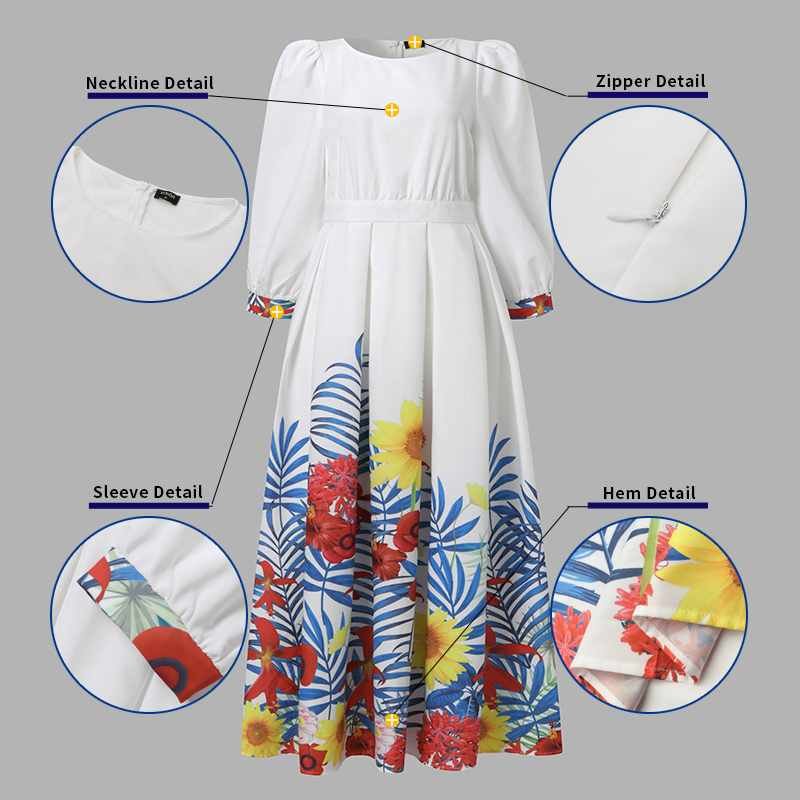 Bohemian Long Maxi Dress 2022 VONDA Women Vintage Printed Dress Casual Long Lantern Sleeve Vestidos Retro Fall Summer Sundress