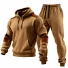 Men's Vintage Khaki Suede Hoodie And Sweatpants Jogger Set by Inlyline